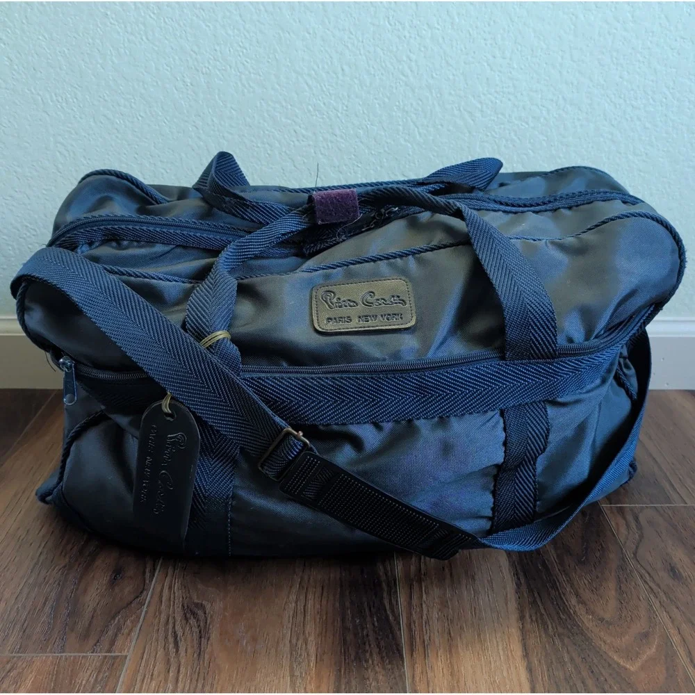 Vtg Pierre Cardin Travel Bags Luggage Overnight Weekender Navy Blue Preppy 90s
